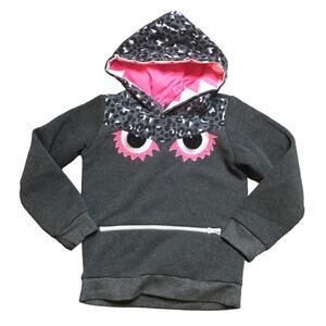 Limited To Girls Embellished Monster Hoodie Sweatshirt Gray Pink 5/6